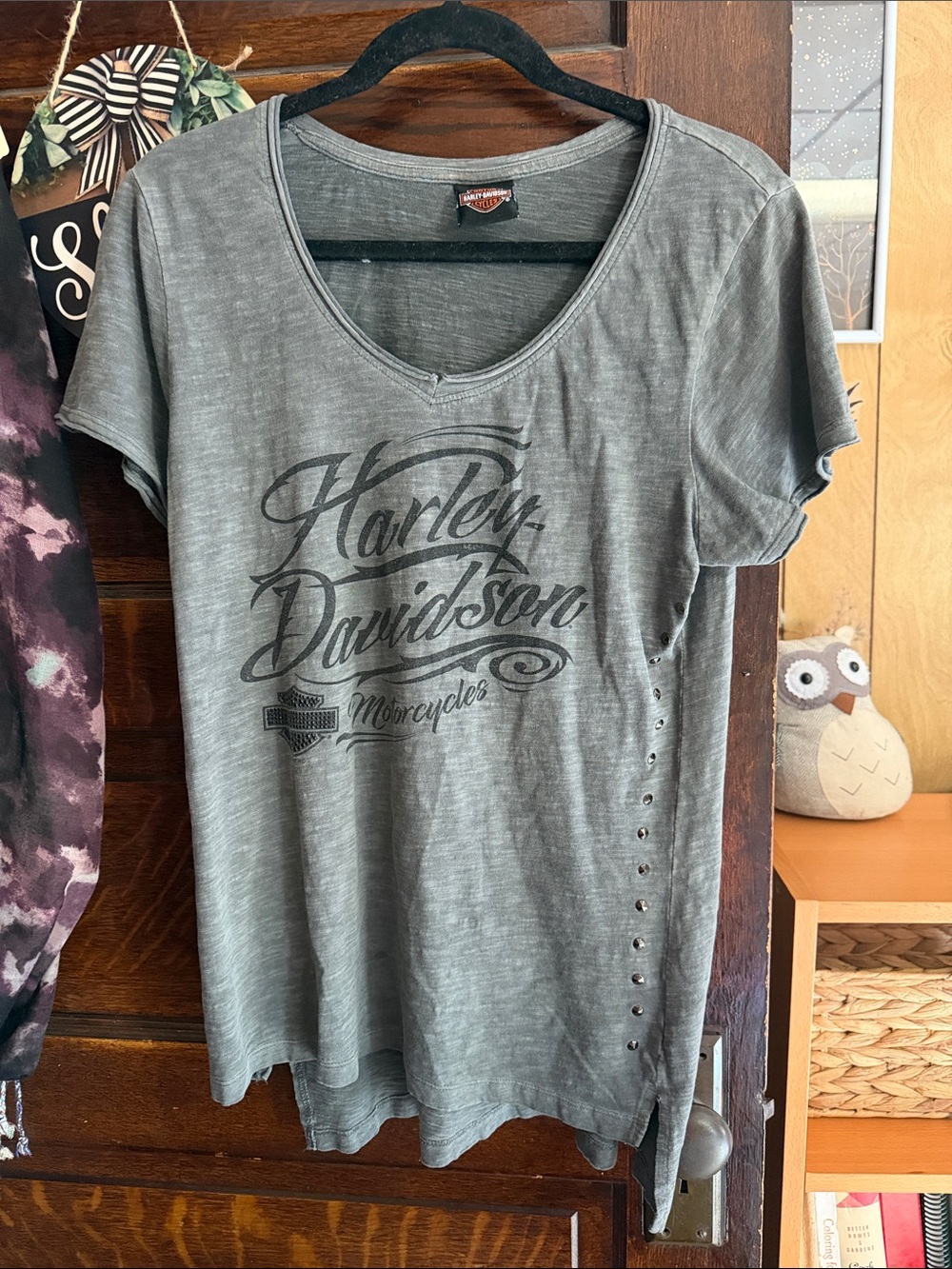 Harley-Davidson Gray Short Sleeve Logo Tee with Side Studs M